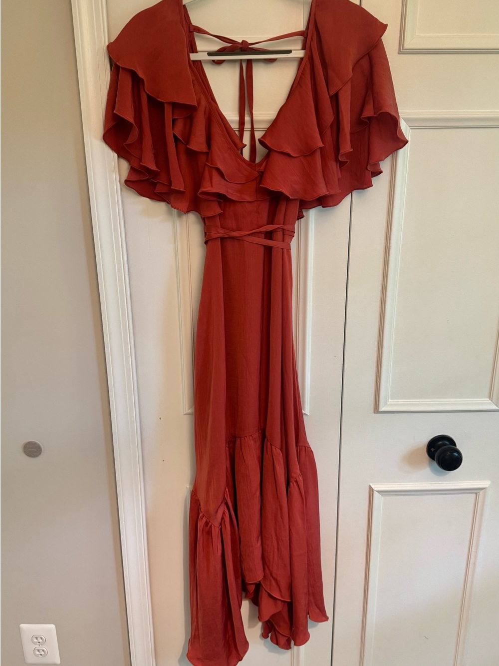 ASOS Ruffled Wrap High-Low Dress in Dusty Rose - Picture 5 of 6